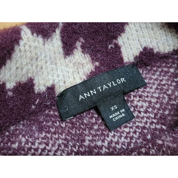 Ann Taylor Sweater Womens Sz XS Purple Ivory Houndstooth Mock Neck Pullover Knit - Picture 3 of 9